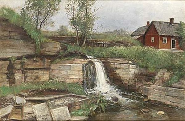 Kalkstensbrott Vid Billingen Oil Painting by Olof Hermelin