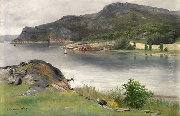 Insjolandskap Med Segelbat Oil Painting by Olof Hermelin