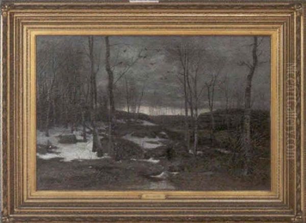 Stream In Winter Oil Painting by Olof Hermelin