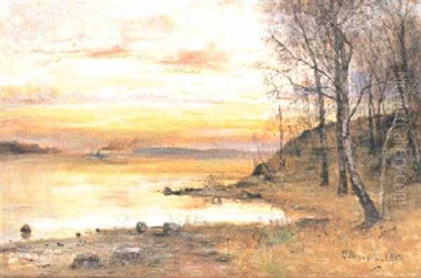 Insjovik I Solnedgang Oil Painting by Olof Hermelin