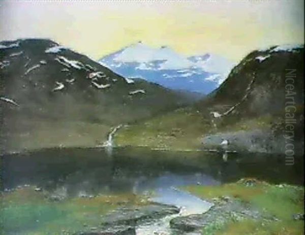 Norrlandskt Fjallandskap Med Insjo Oil Painting by Olof Hermelin