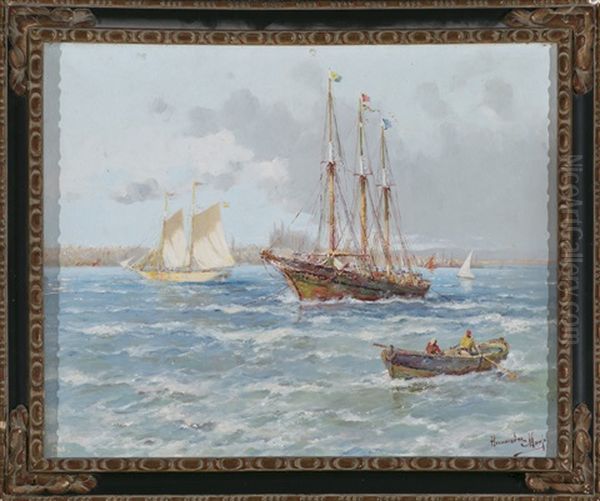 Barcos En La Bahia De Palma De Mallorca Oil Painting by Francisco Hernandez Monjo