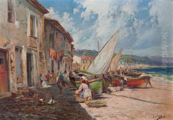 Pueblo De Pescadores Oil Painting by Francisco Hernandez Monjo