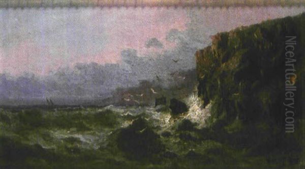 Mar Contra Las Rocas Al Atardecer Oil Painting by Francisco Hernandez Monjo