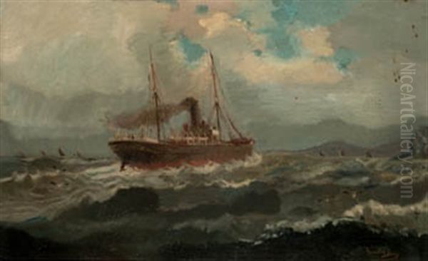 Marina Con Barco Oil Painting by Francisco Hernandez Monjo