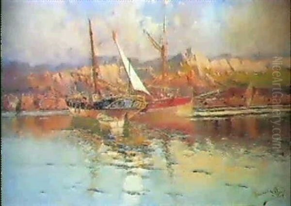 Barcos Atracados En El Puerto Oil Painting by Francisco Hernandez Monjo