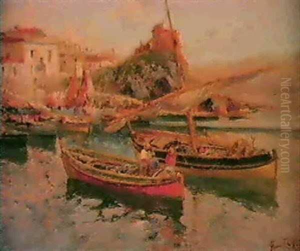 Barcas De Pescadores Oil Painting by Francisco Hernandez Monjo