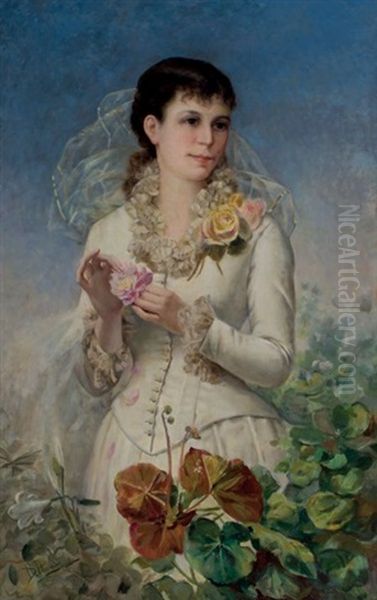 Retrato De Dama Con Flores Oil Painting by Daniel Hernandez Morillo