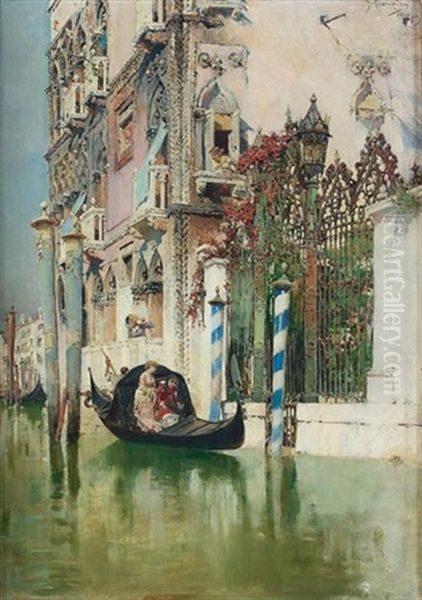 Jeune Femme Au Balcon (venise) Oil Painting by Daniel Hernandez Morillo