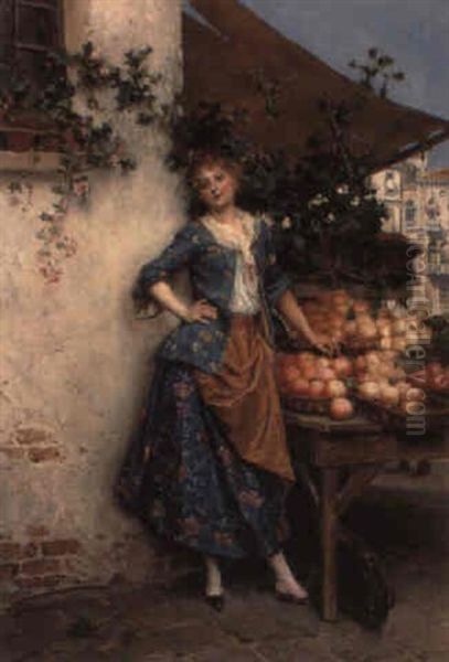 The Fruit Seller Oil Painting by Daniel Hernandez Morillo