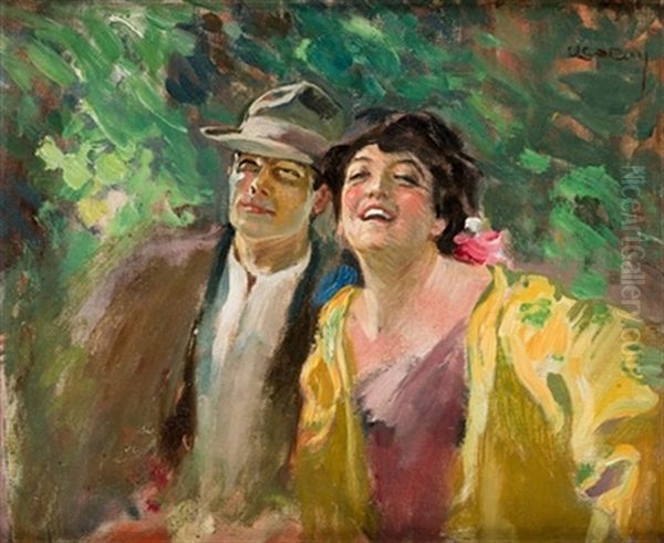 Pareja En El Jardin Oil Painting by Luis Felipe Usabal Hernandez