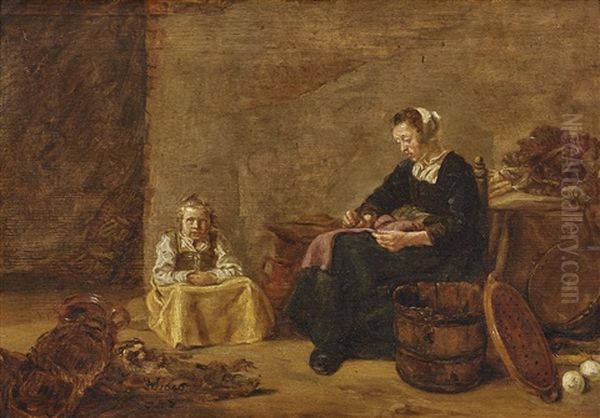 Maid And Child In The Pantry Oil Painting by Willem van Herp the Elder