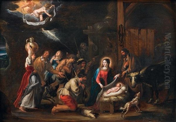 L'adoration Des Bergers Oil Painting by Willem van Herp the Elder