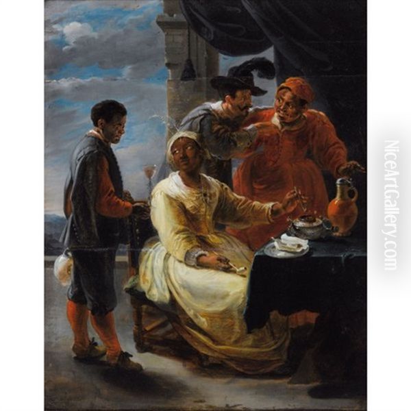 Personnages Coloniaux Prisant Du Tabac Oil Painting by Willem van Herp the Elder