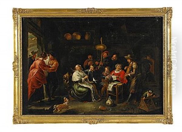 Vardshusinterior Med Figurstaffage Oil Painting by Willem van Herp the Elder