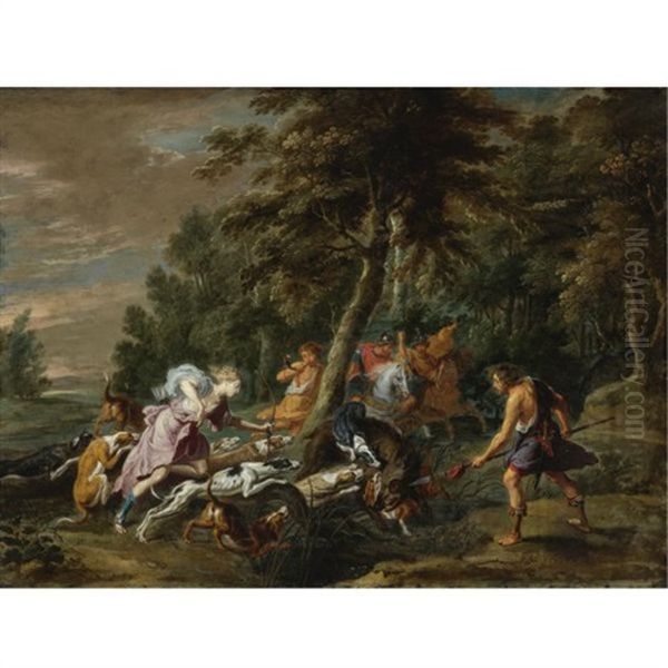 The Calydonian Boar Hunt Oil Painting by Willem van Herp the Elder