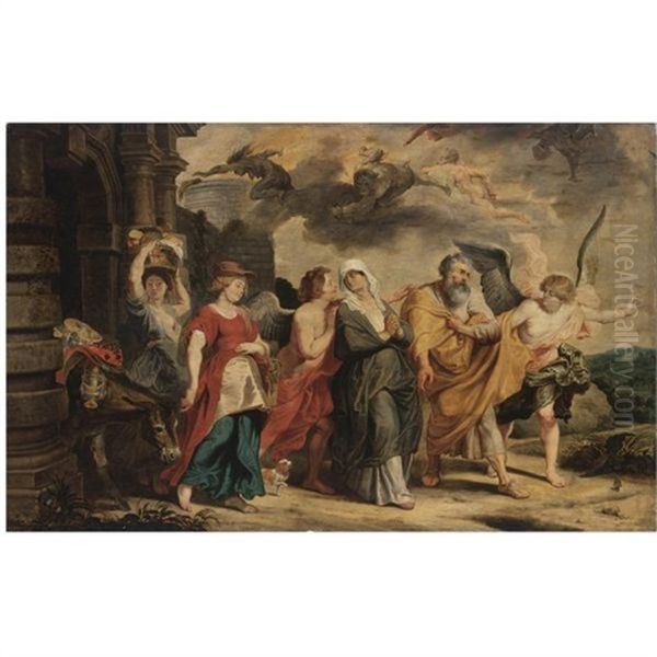 The Flight Of Lot And His Family From Sodom Oil Painting by Willem van Herp the Elder