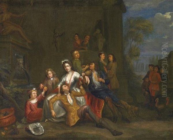 Frohliche Gesellschaft Vor Herrschaftlichem Gebaude Oil Painting by Willem van Herp the Elder