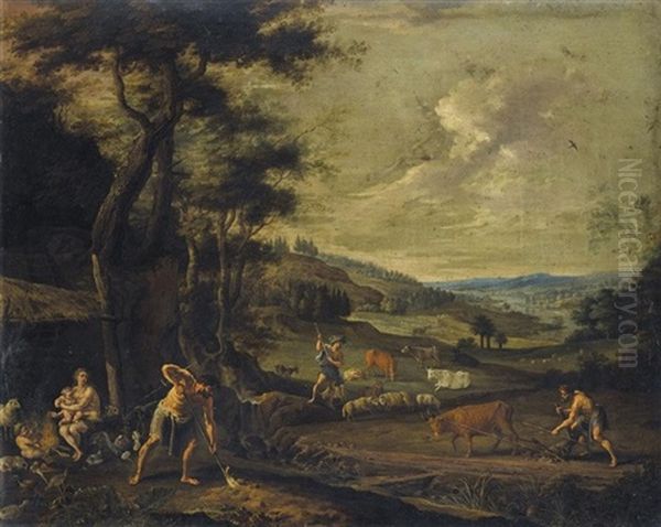 The Family Of Cain And Abel Working The Land Oil Painting by Willem van Herp the Elder