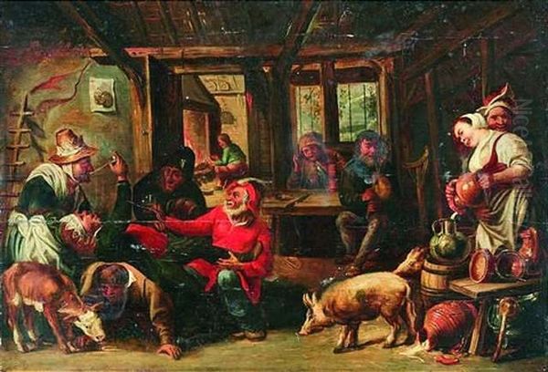 Ausgelassene Gesellschaft In Einer Stube Oil Painting by Willem van Herp the Elder