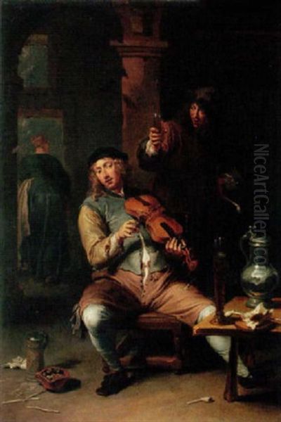 A Tavern Interior With A Man Playing The Violin Oil Painting by Willem van Herp the Elder