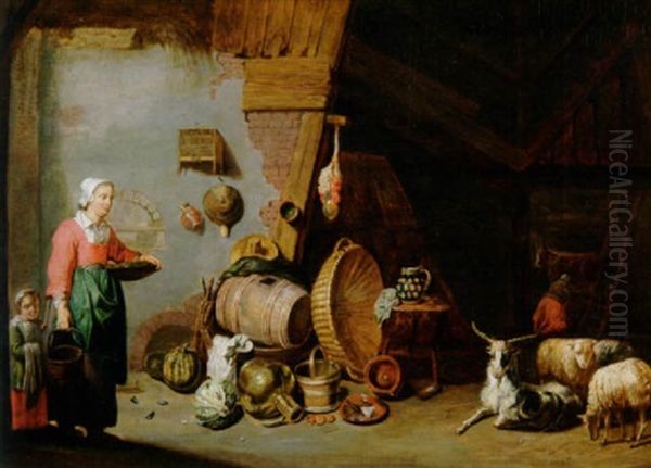 Magd Mit Kind In Der Scheune Oil Painting by Willem van Herp the Elder