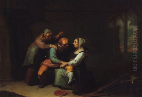 An Interior With A Procuress, An Old Man And A Girl Oil Painting by Willem van Herp the Elder