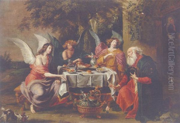 Abraham And The Three Angels Oil Painting by Willem van Herp the Elder