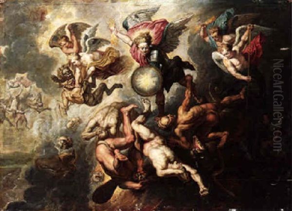 The Archangel Michael Triumphing Over Evil Oil Painting by Willem van Herp the Elder