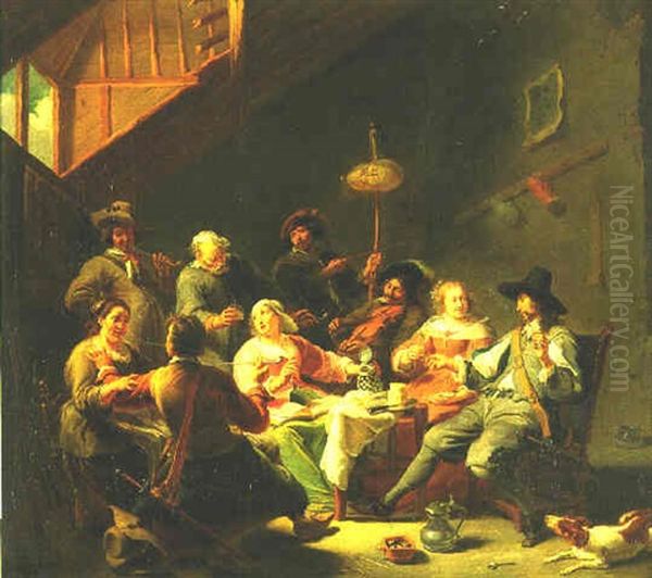 Men And Women Merrymaking In An Inn Oil Painting by Willem van Herp the Elder