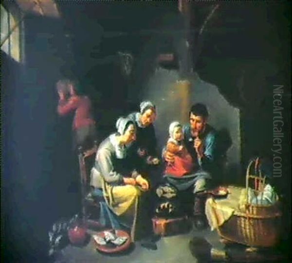 Interior Med Familien Samlet Omkring Maltidet Oil Painting by Willem van Herp the Elder