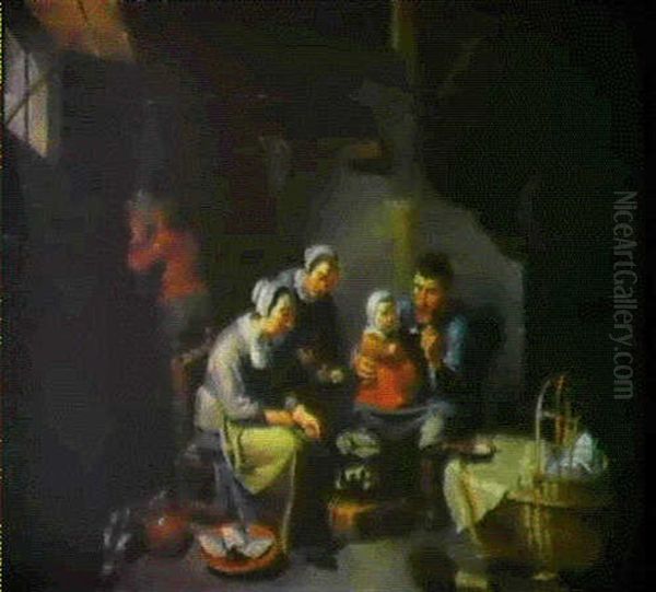 Interior Med Familien Samlet Omkring Maltidet Oil Painting by Willem van Herp the Elder