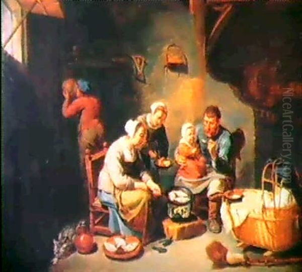 Eine Bauernfamilie Beim Mahl. Oil Painting by Willem van Herp the Elder