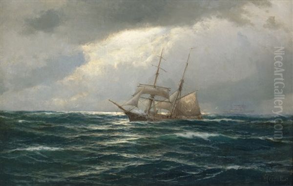 Zweimaster Bei Gewitter Auf Hoher See Oil Painting by Franz Karl Herpel