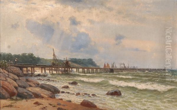 Meeresbucht Mit Schiffssteg Und Hafenarbeitern Oil Painting by Franz Karl Herpel