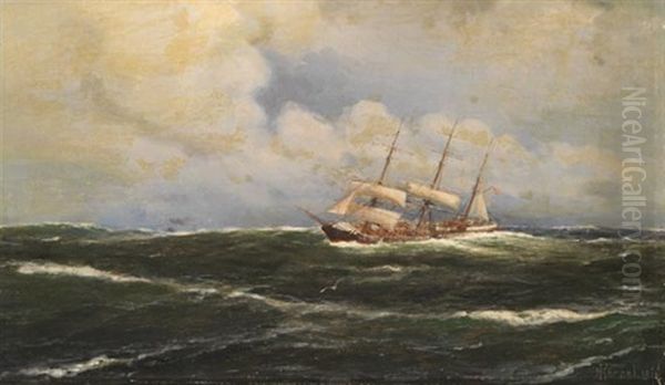 Dreimastbark Auf Hoher See Oil Painting by Franz Karl Herpel