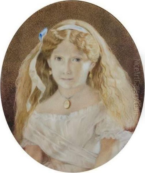 Portrait De Jeune Fille Au Ruban Bleu Oil Painting by Charles Burton Barber