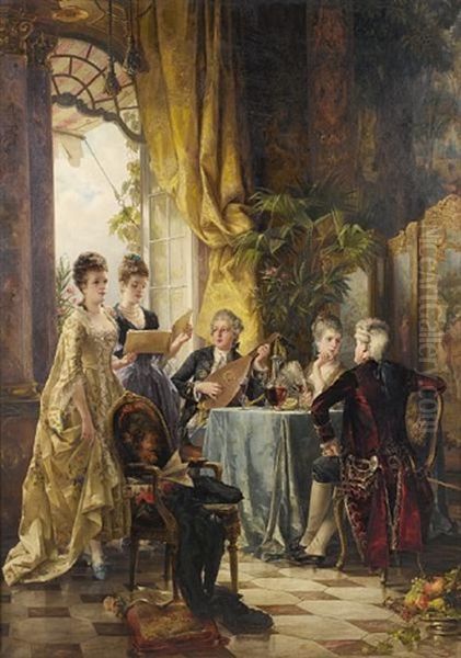 A Musical Evening Oil Painting by Carl Herpfer