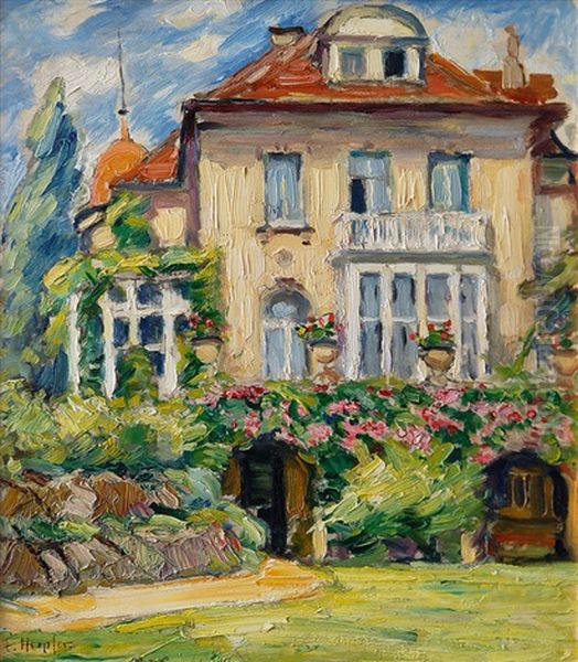 Garden Side Of The Urban Villa Leinpfad 75 In Hamburg Oil Painting by Fritz Herpfer