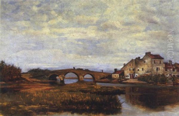 Le Pont De Sacoa, Pays Basque Oil Painting by Leon Pierre Herpin