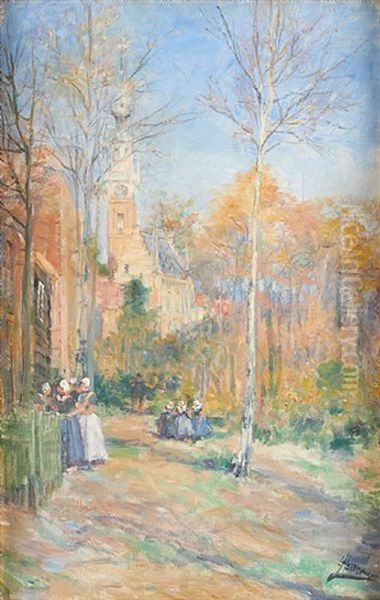 Conversation De Jeunes Filles Oil Painting by Lievin Herremans