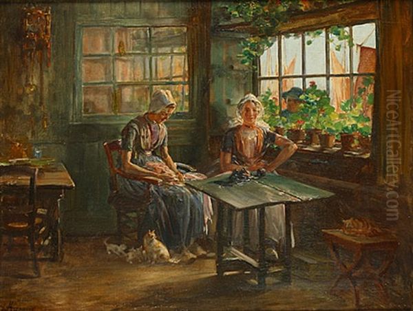 Zeeuwse Vrouwen (femmes Zelandaises) Oil Painting by Lievin Herremans