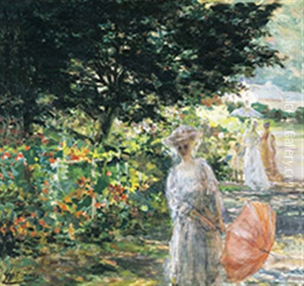 Elegante Dames In Het Park Oil Painting by Lievin Herremans