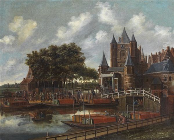 Vue D'une Porte D'amsterdam Oil Painting by Thomas Herremans