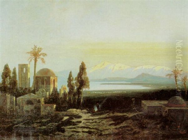 Die Ebene Von Paphos Mit Dem Olymp Oil Painting by Johann Andreas Herrenburg