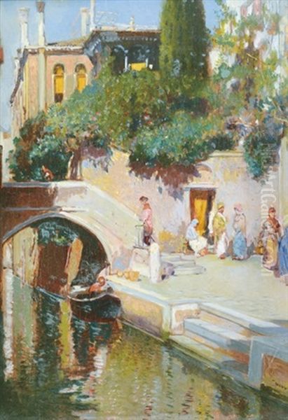 Lagoon In Venice Oil Painting by Cesar Herrer