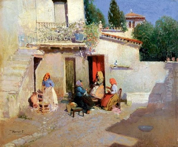 Venetian Chatters Oil Painting by Cesar Herrer