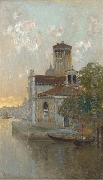 A Venetian Canal At Dusk Oil Painting by Cesar Herrer