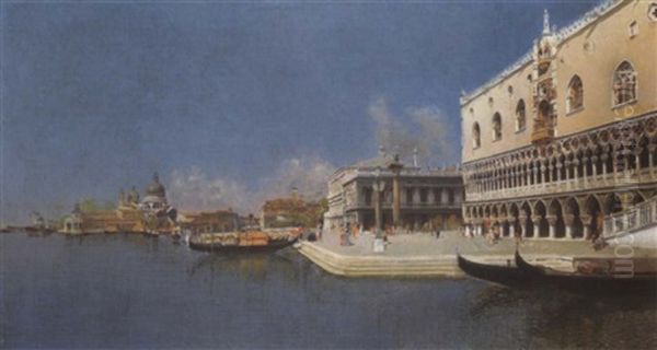 Blick Uber Das Markusbecken Auf Die Punta Della Dogana, S. M. Della Salute Und Dogenpalast Oil Painting by Cesar Herrer