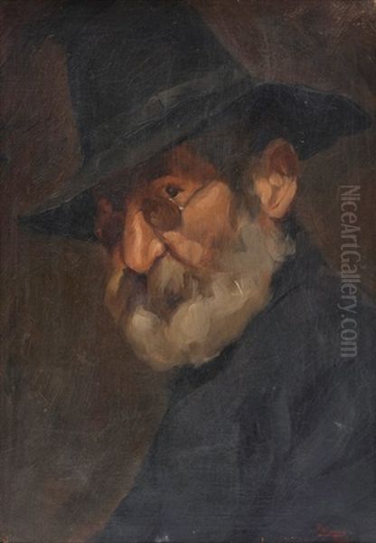 Retrato De Anciano Con Gafas Y Sombrero Oil Painting by Ruben Herrera Flores